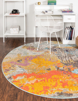 Multicolor 3' 3 x 3' 3 Vivid Round Area Rug Colorful Modern Unique Indoor Easy Clean Durable Carpet Mat for Home Interior Design & Decor for Sale at Rug Engine