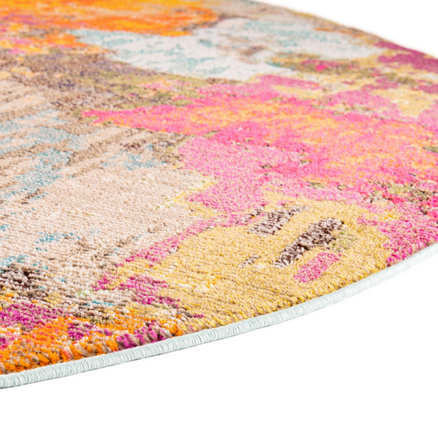 Multicolor 7' x 7' Vivid Round Area Rug Colorful Modern Unique Indoor Easy Clean Durable Carpet Mat for Home Interior Design & Decor for Sale at Rug Engine