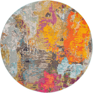 Multicolor 7' x 7' Vivid Round Area Rug Colorful Modern Unique Indoor Easy Clean Durable Carpet Mat for Home Interior Design & Decor for Sale at Rug Engine