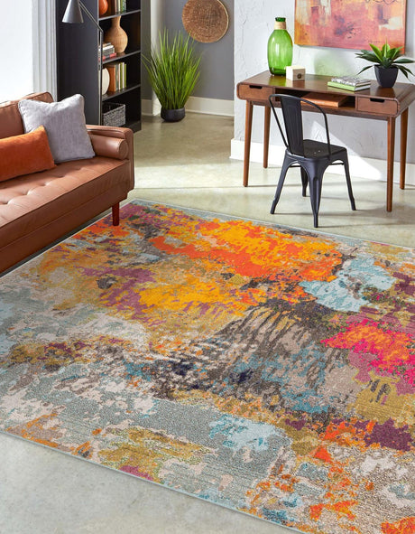 Multicolor 7' 10 x 7' 10 Vivid Square Area Rug Colorful Modern Unique Indoor Easy Clean Durable Carpet Mat for Home Interior Design & Decor for Sale at Rug Engine