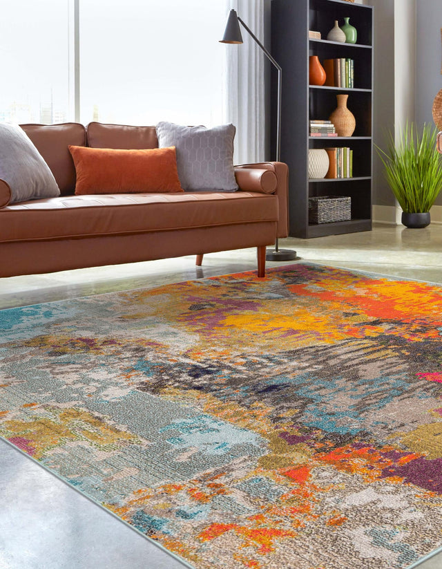 Multicolor 7' 10 x 7' 10 Vivid Square Area Rug Colorful Modern Unique Indoor Easy Clean Durable Carpet Mat for Home Interior Design & Decor for Sale at Rug Engine