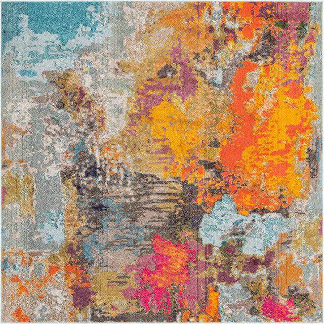 Multicolor 7' 10 x 7' 10 Vivid Square Area Rug Colorful Modern Unique Indoor Easy Clean Durable Carpet Mat for Home Interior Design & Decor for Sale at Rug Engine