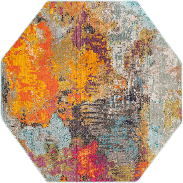 Multicolor 5' 3 x 5' 3 Vivid Octagon Area Rug Colorful Modern Unique Indoor Easy Clean Durable Carpet Mat for Home Interior Design & Decor for Sale at Rug Engine