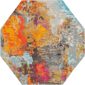 Multicolor 7' 10 x 7' 10 Vivid Octagon Area Rug Colorful Modern Unique Indoor Easy Clean Durable Carpet Mat for Home Interior Design & Decor for Sale at Rug Engine
