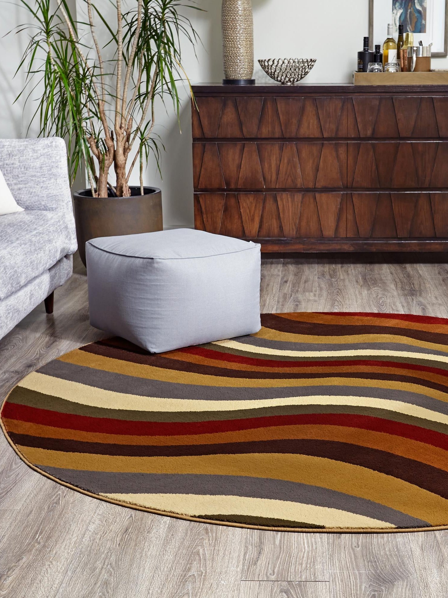 Multicolor 5' 3 x 5' 3 Cafe Round Area Rug 100% Polypropylene With Cotton Backing Modern Abstract Design Carpet for Home Living Room Dining Office Decor for Sale at Rug Engine