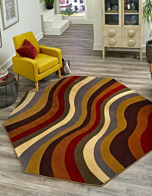 Multicolor 7' x 7' Cafe Octagon Area Rug 100% Polypropylene With Cotton Backing Modern Abstract Design Carpet for Home Living Room Dining Office Decor for Sale at Rug Engine