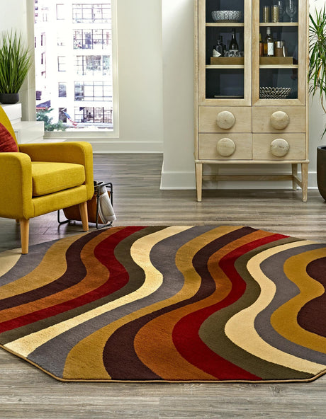 Multicolor 7' x 7' Cafe Octagon Area Rug 100% Polypropylene With Cotton Backing Modern Abstract Design Carpet for Home Living Room Dining Office Decor for Sale at Rug Engine