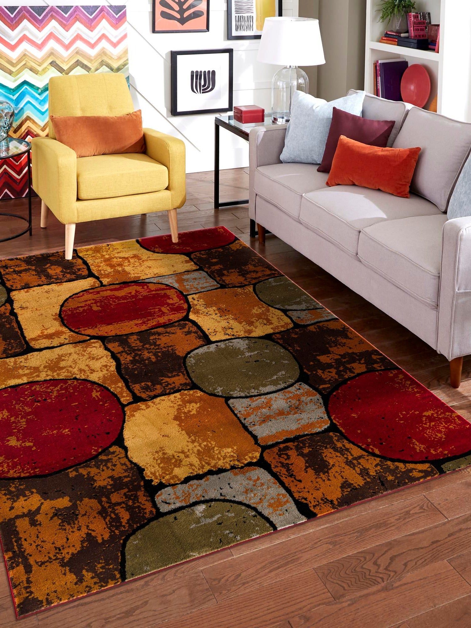 Multicolor 7' 10 x 10' Cafe Rectangle Area Rug 100% Polypropylene With Cotton Backing Modern Abstract Design Carpet for Home Living Room Dining Office Decor for Sale at Rug Engine