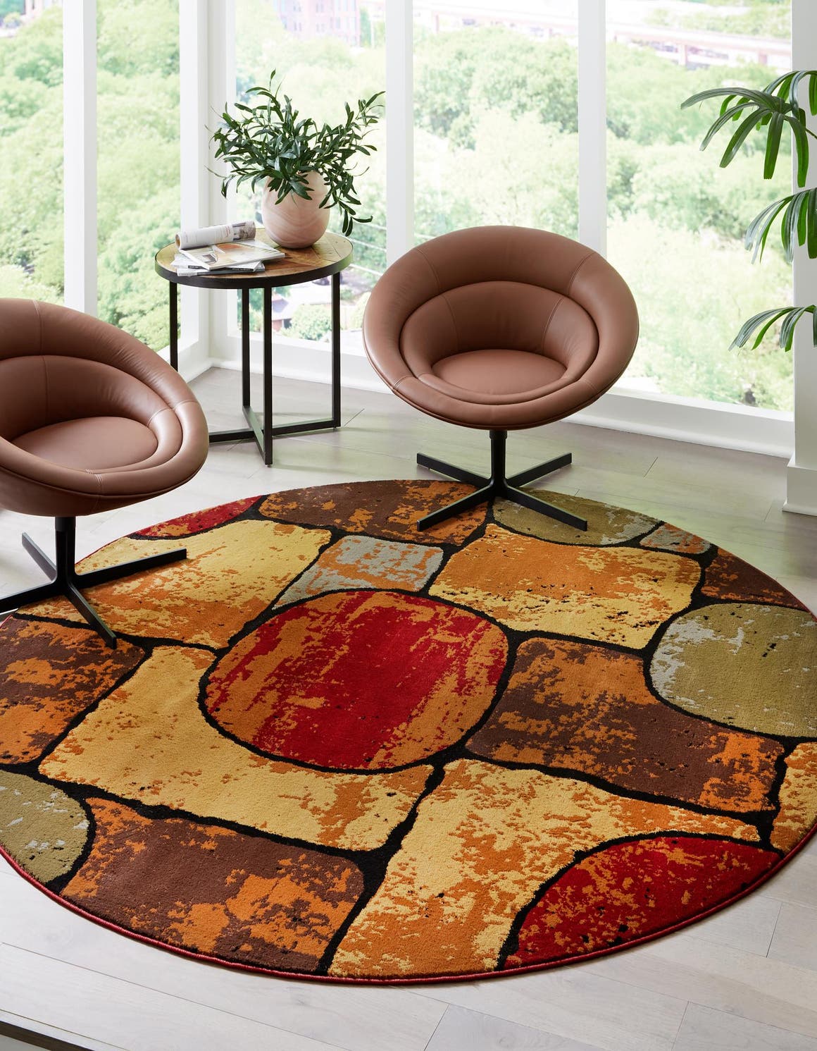 Multicolor 7' 10 x 7' 10 Cafe Round Area Rug 100% Polypropylene With Cotton Backing Modern Abstract Design Carpet for Home Living Room Dining Office Decor for Sale at Rug Engine
