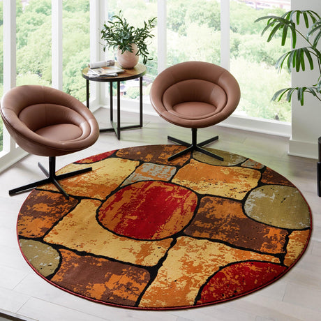 Multicolor 7' 1 x 7' 1 Cafe Round Area Rug 100% Polypropylene With Cotton Backing Modern Abstract Design Carpet for Home Living Room Dining Office Decor for Sale at Rug Engine