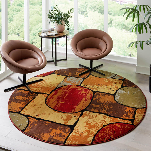 Multicolor 7' 1 x 7' 1 Cafe Round Area Rug 100% Polypropylene With Cotton Backing Modern Abstract Design Carpet for Home Living Room Dining Office Decor for Sale at Rug Engine