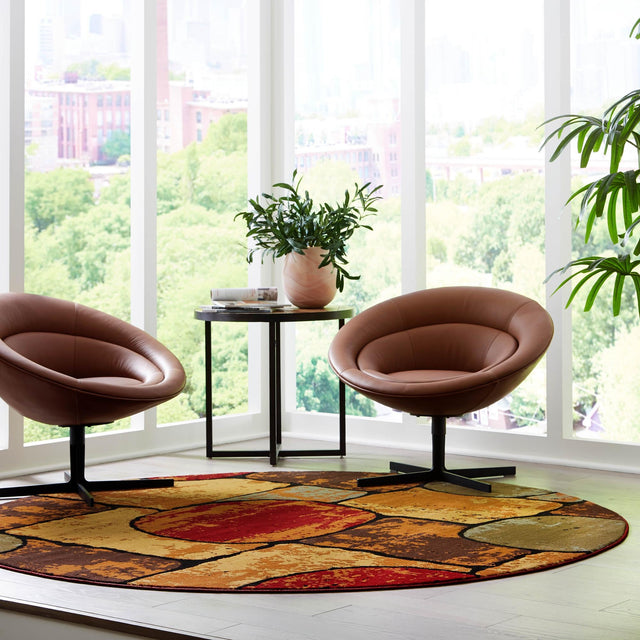 Multicolor 7' 1 x 7' 1 Cafe Round Area Rug 100% Polypropylene With Cotton Backing Modern Abstract Design Carpet for Home Living Room Dining Office Decor for Sale at Rug Engine