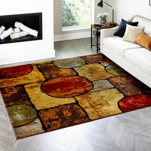 Multicolor 6' 1 x 6' 1 Cafe Square Area Rug 100% Polypropylene With Cotton Backing Modern Abstract Design Carpet for Home Living Room Dining Office Decor for Sale at Rug Engine