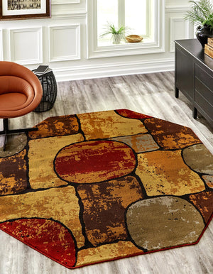 Multicolor 7' 1 x 7' 1 Cafe Octagon Area Rug 100% Polypropylene With Cotton Backing Modern Abstract Design Carpet for Home Living Room Dining Office Decor for Sale at Rug Engine