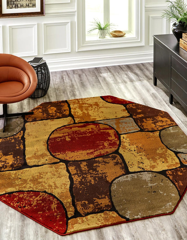 Multicolor 7' 1 x 7' 1 Cafe Octagon Area Rug 100% Polypropylene With Cotton Backing Modern Abstract Design Carpet for Home Living Room Dining Office Decor for Sale at Rug Engine