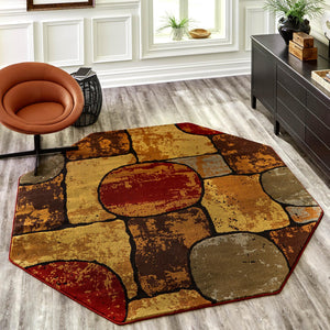 Multicolor 7' 1 x 7' 1 Cafe Octagon Area Rug 100% Polypropylene With Cotton Backing Modern Abstract Design Carpet for Home Living Room Dining Office Decor for Sale at Rug Engine