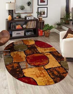 Multicolor 7' 10 x 10' Cafe Oval Area Rug 100% Polypropylene With Cotton Backing Modern Abstract Design Carpet for Home Living Room Dining Office Decor for Sale at Rug Engine