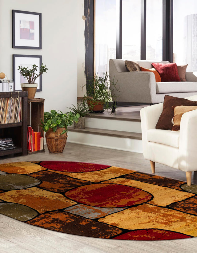 Multicolor 4' 1 x 6' 1 Cafe Oval Area Rug 100% Polypropylene With Cotton Backing Modern Abstract Design Carpet for Home Living Room Dining Office Decor for Sale at Rug Engine