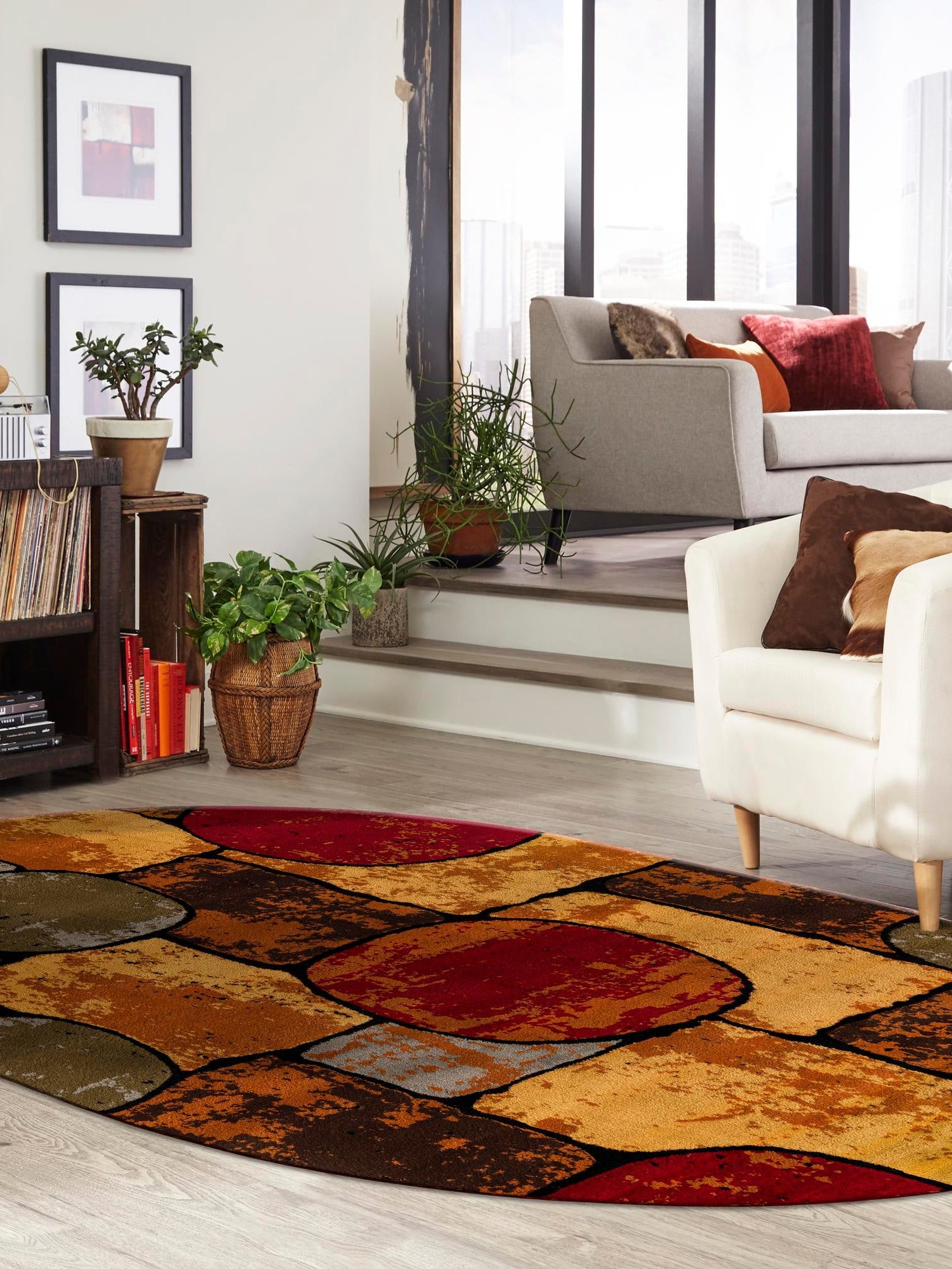 Multicolor 5' 3 x 8' Cafe Oval Area Rug 100% Polypropylene With Cotton Backing Modern Abstract Design Carpet for Home Living Room Dining Office Decor for Sale at Rug Engine