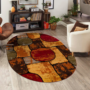 Multicolor 7' 10 x 10' Cafe Oval Area Rug 100% Polypropylene With Cotton Backing Modern Abstract Design Carpet for Home Living Room Dining Office Decor for Sale at Rug Engine