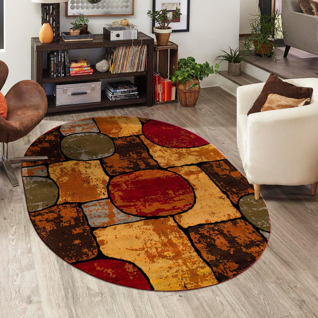 Multicolor 7' 10 x 10' Cafe Oval Area Rug 100% Polypropylene With Cotton Backing Modern Abstract Design Carpet for Home Living Room Dining Office Decor for Sale at Rug Engine