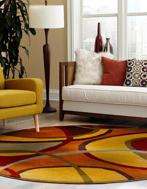 Multicolor 6' 1 x 6' 1 Cafe Round Area Rug 100% Polypropylene With Cotton Backing Modern Abstract Design Carpet for Home Living Room Dining Office Decor for Sale at Rug Engine