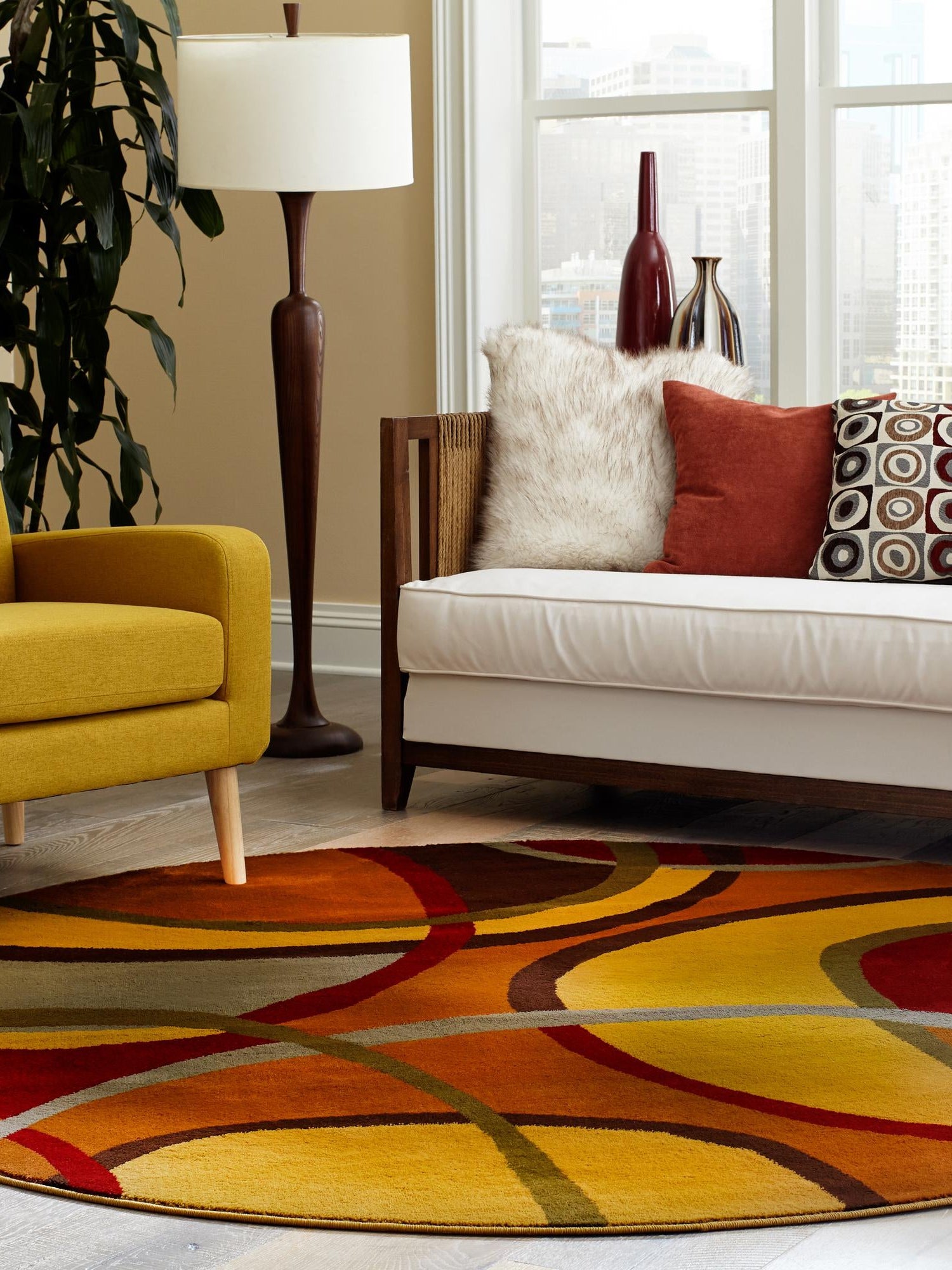 Multicolor 7' 1 x 7' 1 Cafe Round Area Rug 100% Polypropylene With Cotton Backing Modern Abstract Design Carpet for Home Living Room Dining Office Decor for Sale at Rug Engine