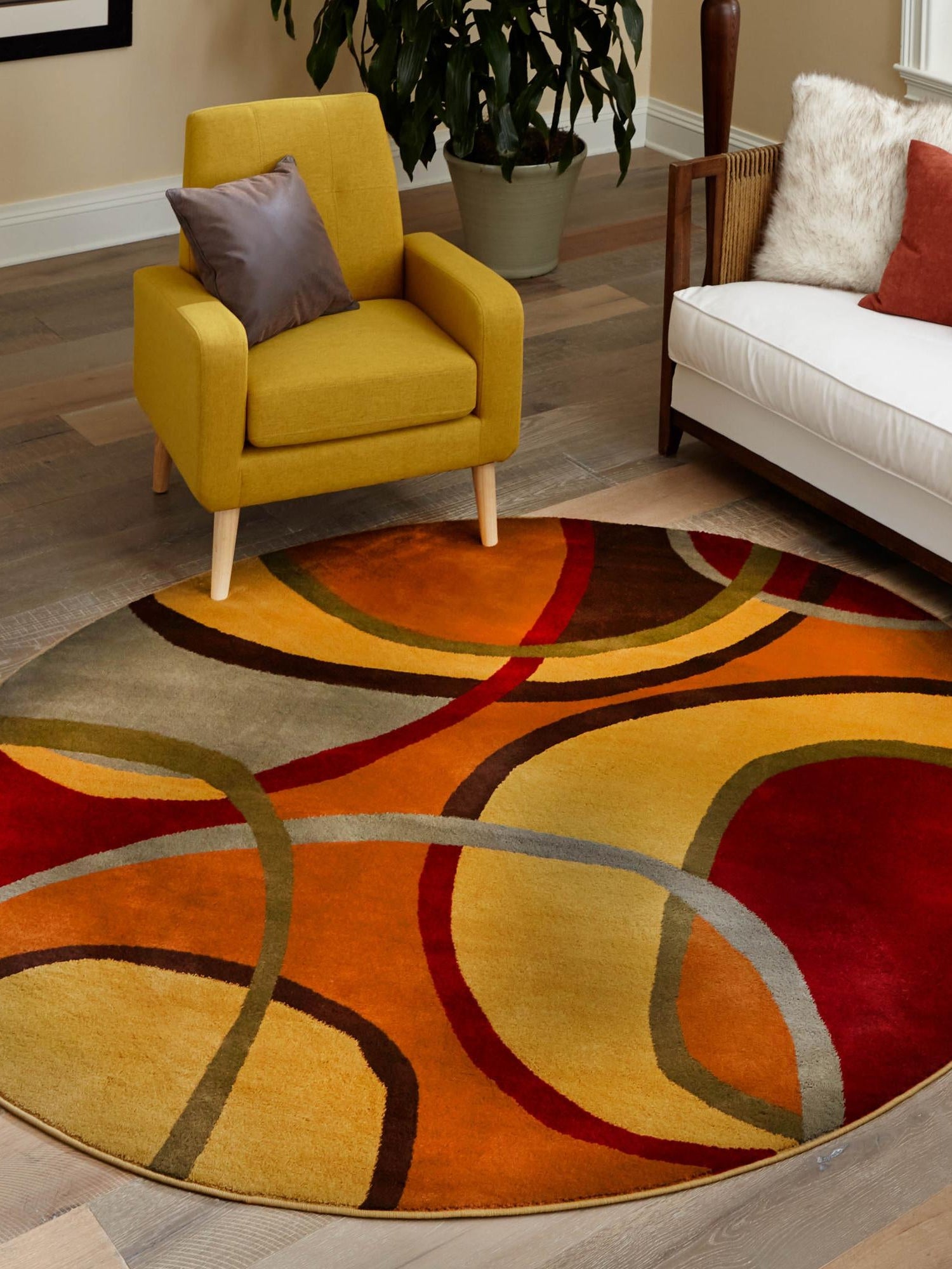 Multicolor 7' 1 x 7' 1 Cafe Round Area Rug 100% Polypropylene With Cotton Backing Modern Abstract Design Carpet for Home Living Room Dining Office Decor for Sale at Rug Engine
