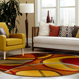 Multicolor 7' 1 x 7' 1 Cafe Round Area Rug 100% Polypropylene With Cotton Backing Modern Abstract Design Carpet for Home Living Room Dining Office Decor for Sale at Rug Engine