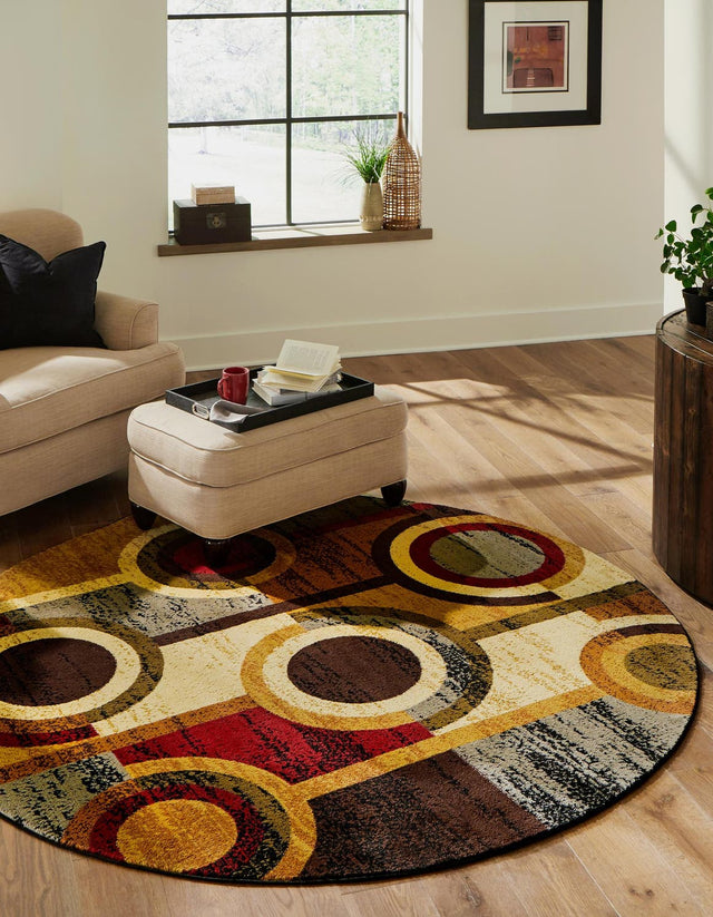 Multicolor 3' 3 x 3' 3 Cafe Round Area Rug 100% Polypropylene With Cotton Backing Modern Abstract Design Carpet for Home Living Room Dining Office Decor for Sale at Rug Engine