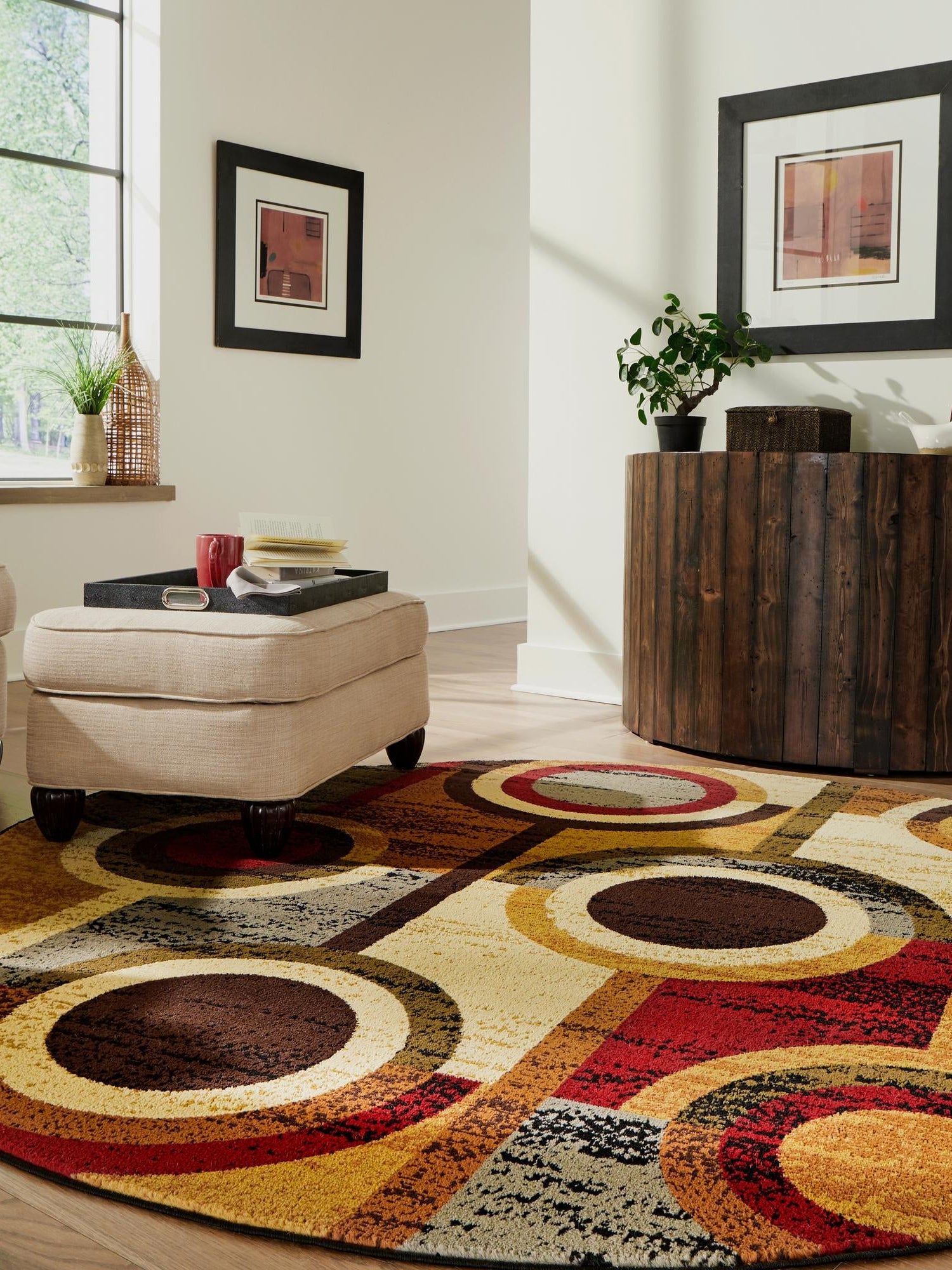 Multicolor 3' 3 x 3' 3 Cafe Round Area Rug 100% Polypropylene With Cotton Backing Modern Abstract Design Carpet for Home Living Room Dining Office Decor for Sale at Rug Engine