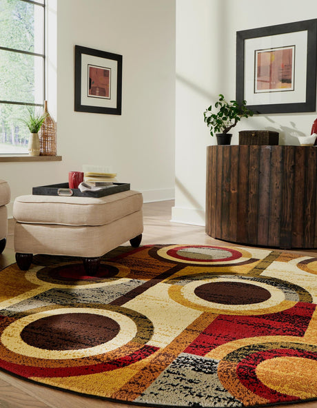 Multicolor 3' 3 x 3' 3 Cafe Round Area Rug 100% Polypropylene With Cotton Backing Modern Abstract Design Carpet for Home Living Room Dining Office Decor for Sale at Rug Engine