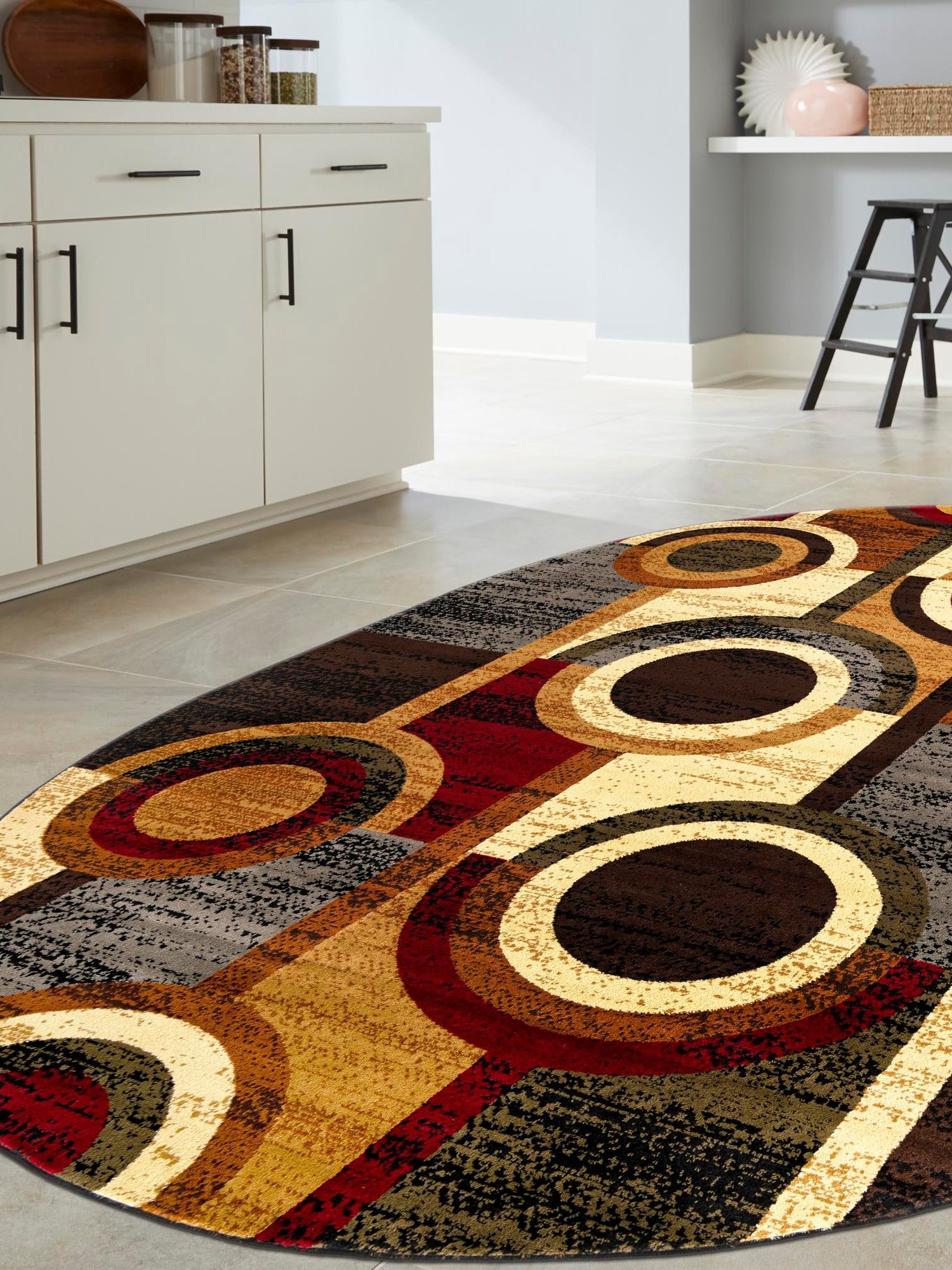 Multicolor 5' 3 x 8' Cafe Oval Area Rug 100% Polypropylene With Cotton Backing Modern Abstract Design Carpet for Home Living Room Dining Office Decor for Sale at Rug Engine