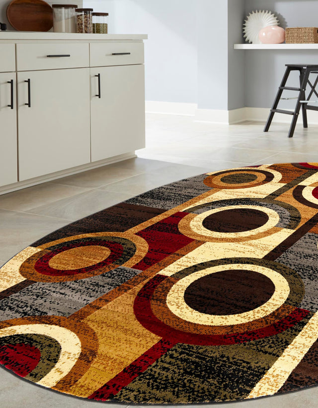 Multicolor 5' 3 x 8' Cafe Oval Area Rug 100% Polypropylene With Cotton Backing Modern Abstract Design Carpet for Home Living Room Dining Office Decor for Sale at Rug Engine