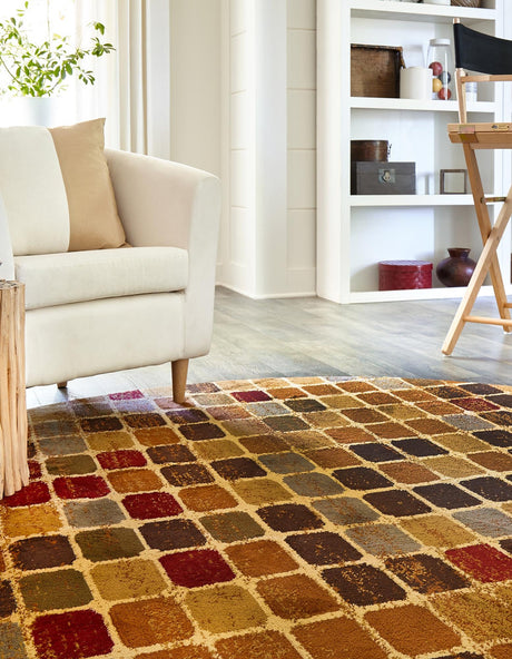 Multicolor 7' x 7' Cafe Round Area Rug 100% Polypropylene With Cotton Backing Modern Abstract Design Carpet for Home Living Room Dining Office Decor for Sale at Rug Engine