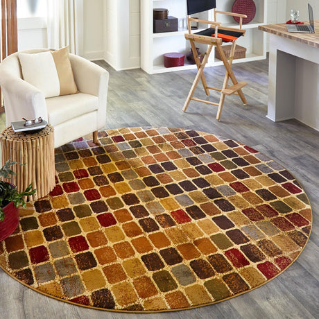 Multicolor 6' x 6' Cafe Round Area Rug 100% Polypropylene With Cotton Backing Modern Abstract Design Carpet for Home Living Room Dining Office Decor for Sale at Rug Engine