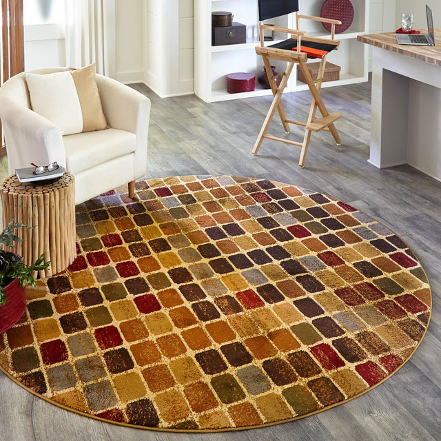 Multicolor 6' x 6' Cafe Round Area Rug 100% Polypropylene With Cotton Backing Modern Abstract Design Carpet for Home Living Room Dining Office Decor for Sale at Rug Engine