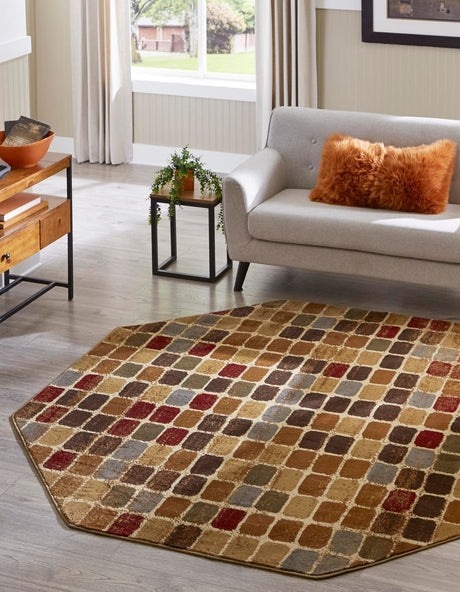 Multicolor 7' x 7' Cafe Octagon Area Rug 100% Polypropylene With Cotton Backing Modern Abstract Design Carpet for Home Living Room Dining Office Decor for Sale at Rug Engine