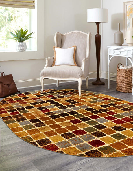 Multicolor 5' 3 x 8' Cafe Oval Area Rug 100% Polypropylene With Cotton Backing Modern Abstract Design Carpet for Home Living Room Dining Office Decor for Sale at Rug Engine