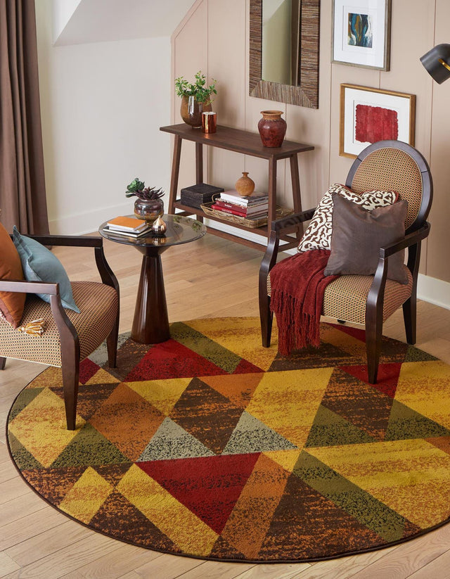 Multicolor 7' x 7' Cafe Round Area Rug 100% Polypropylene With Cotton Backing Modern Abstract Design Carpet for Home Living Room Dining Office Decor for Sale at Rug Engine