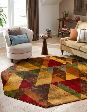 Multicolor 7' x 7' Cafe Octagon Area Rug 100% Polypropylene With Cotton Backing Modern Abstract Design Carpet for Home Living Room Dining Office Decor for Sale at Rug Engine