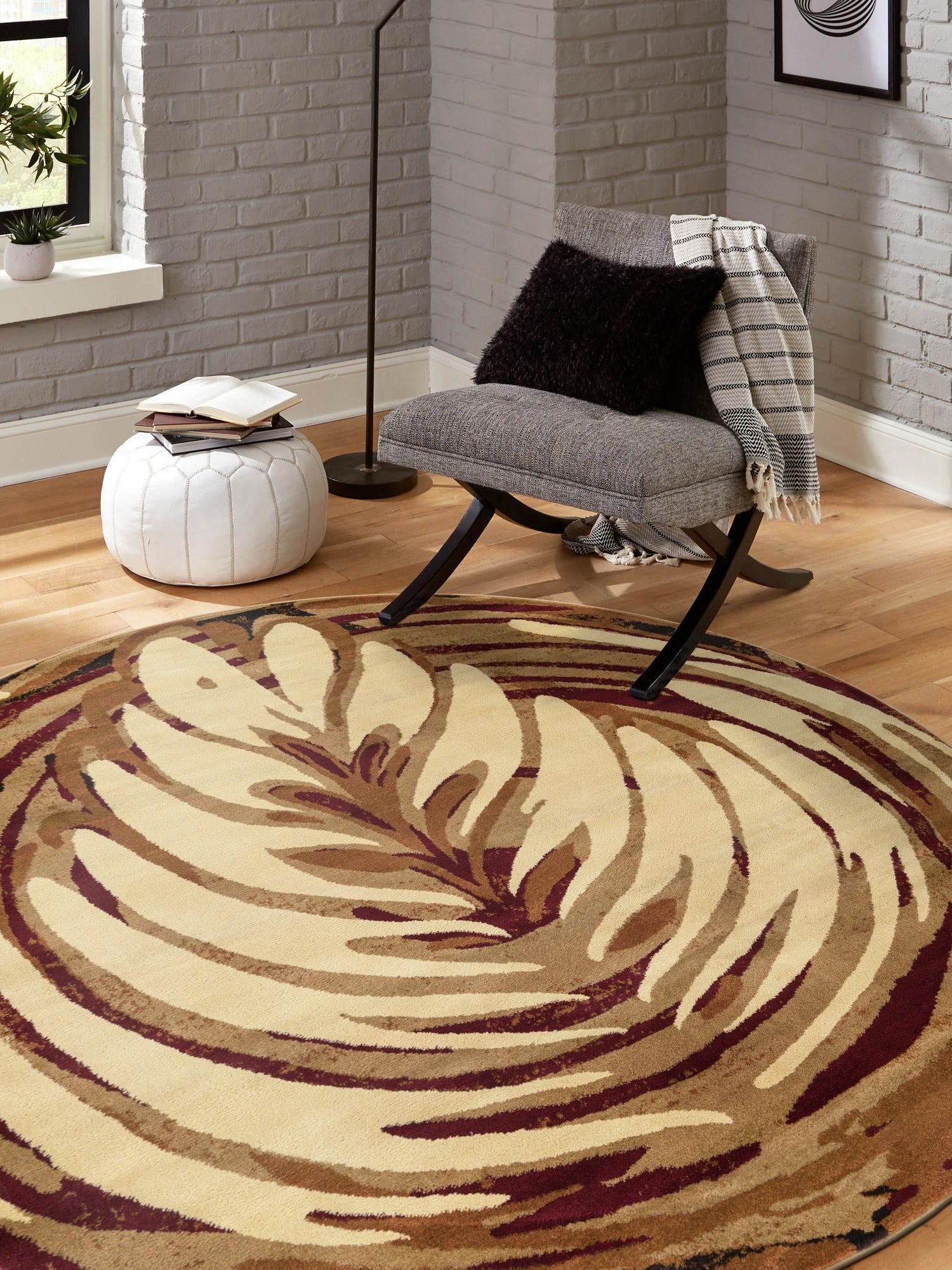 Beige 7' x 7' Cafe Round Area Rug 100% Polypropylene With Cotton Backing Modern Abstract Design Carpet for Home Living Room Dining Office Decor for Sale at Rug Engine