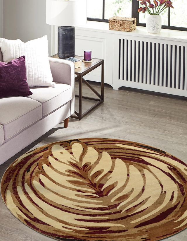 Beige 6' x 6' Cafe Round Area Rug 100% Polypropylene With Cotton Backing Modern Abstract Design Carpet for Home Living Room Dining Office Decor for Sale at Rug Engine