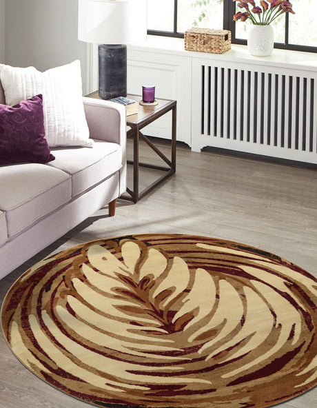 Beige 3' 3 x 3' 3 Cafe Round Area Rug 100% Polypropylene With Cotton Backing Modern Abstract Design Carpet for Home Living Room Dining Office Decor for Sale at Rug Engine