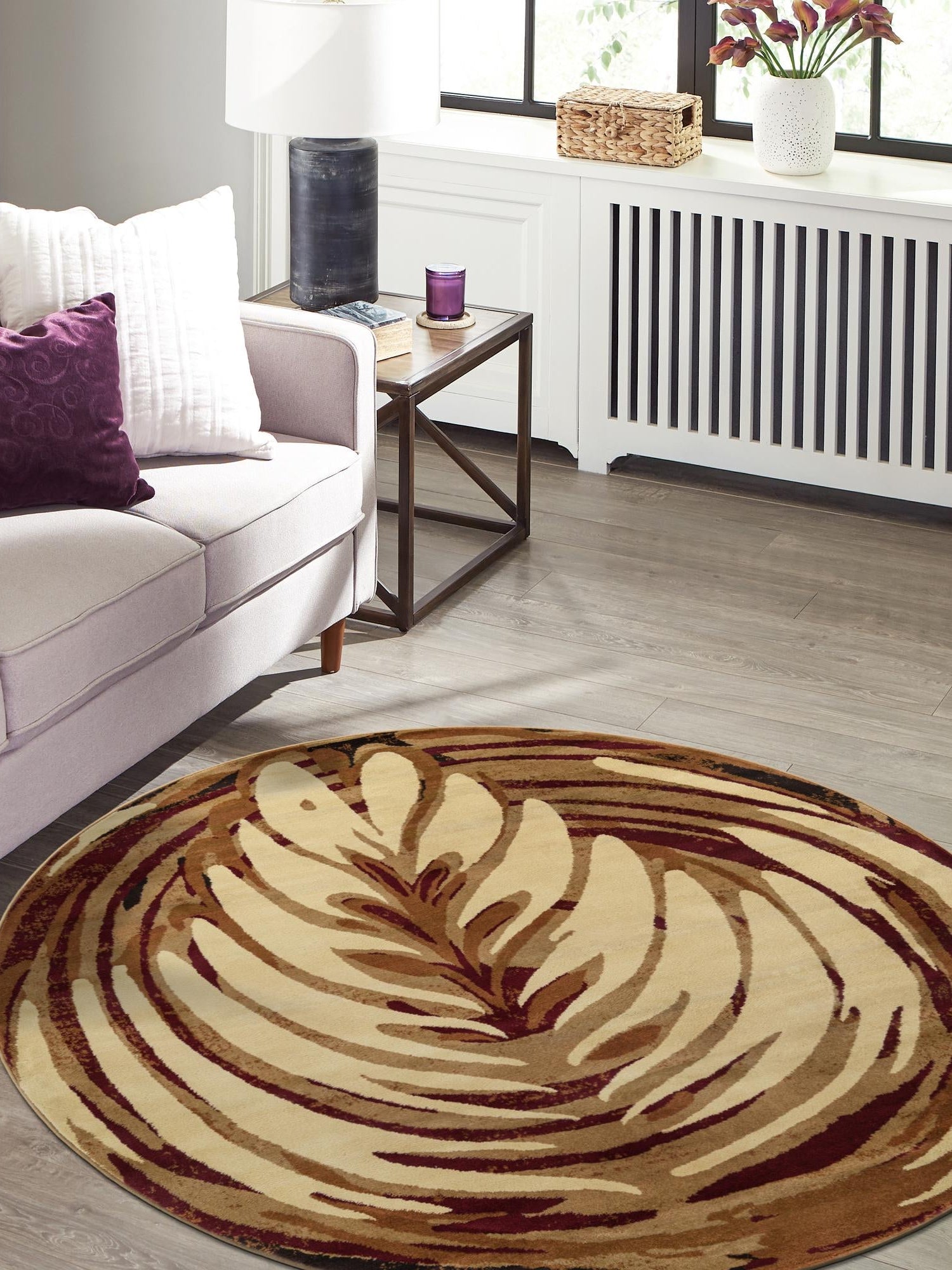 Beige 7' x 7' Cafe Round Area Rug 100% Polypropylene With Cotton Backing Modern Abstract Design Carpet for Home Living Room Dining Office Decor for Sale at Rug Engine