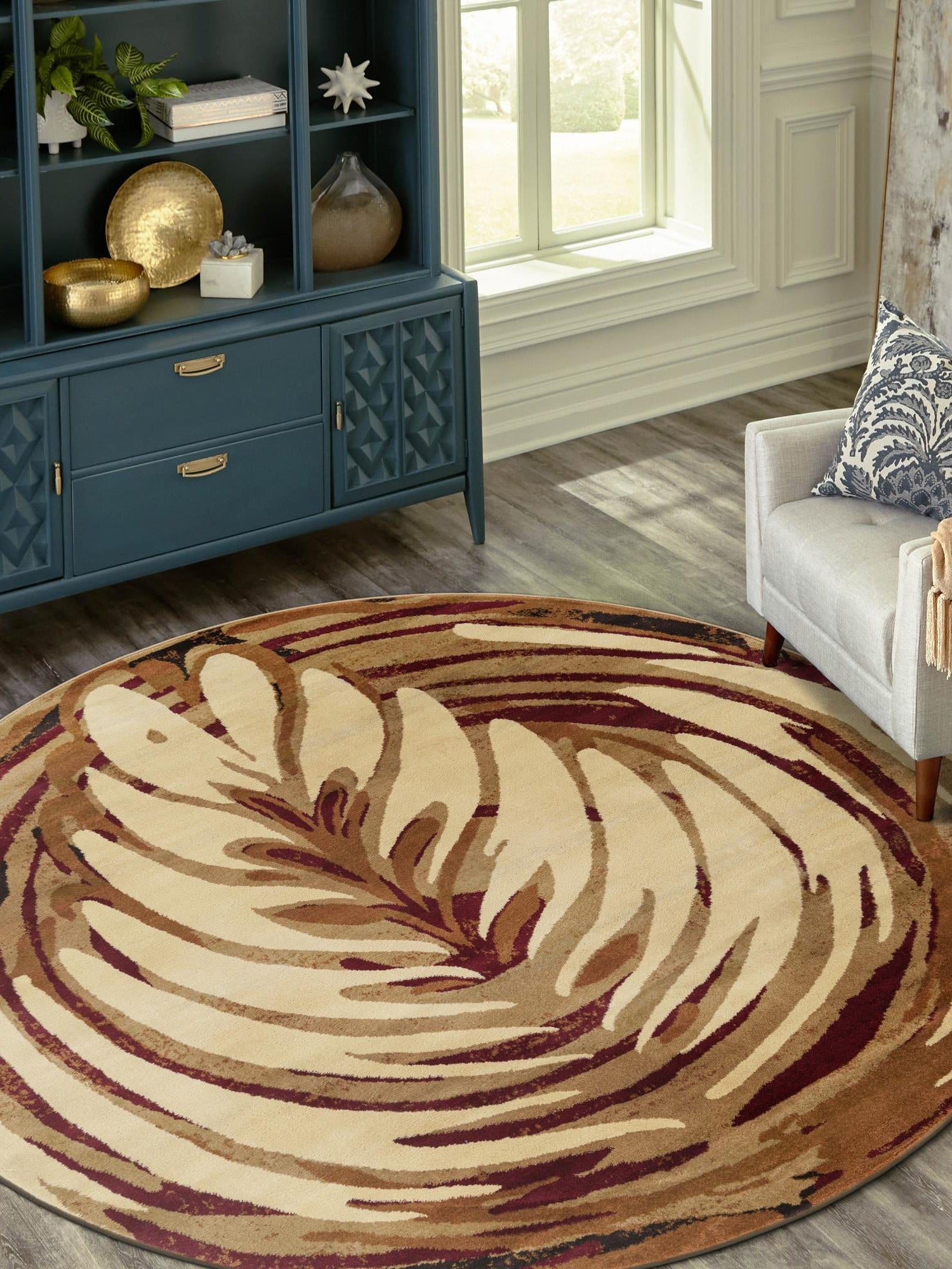 Beige 3' 3 x 3' 3 Cafe Round Area Rug 100% Polypropylene With Cotton Backing Modern Abstract Design Carpet for Home Living Room Dining Office Decor for Sale at Rug Engine