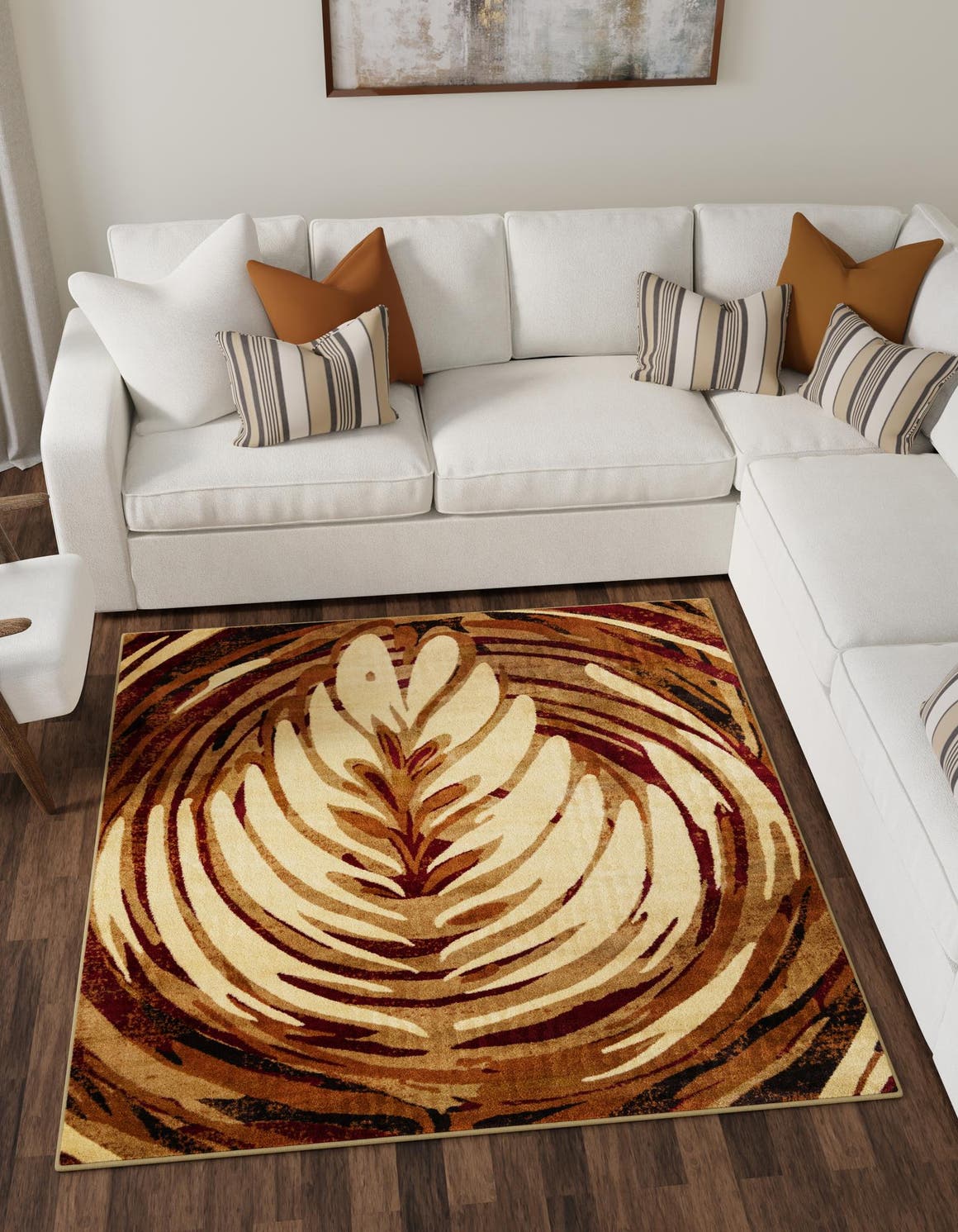 Beige 10' x 10' Cafe Square Area Rug 100% Polypropylene With Cotton Backing Modern Abstract Design Carpet for Home Living Room Dining Office Decor for Sale at Rug Engine