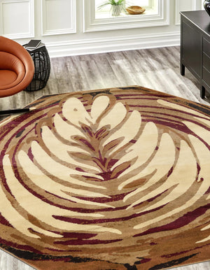 Beige 7' x 7' Cafe Octagon Area Rug 100% Polypropylene With Cotton Backing Modern Abstract Design Carpet for Home Living Room Dining Office Decor for Sale at Rug Engine