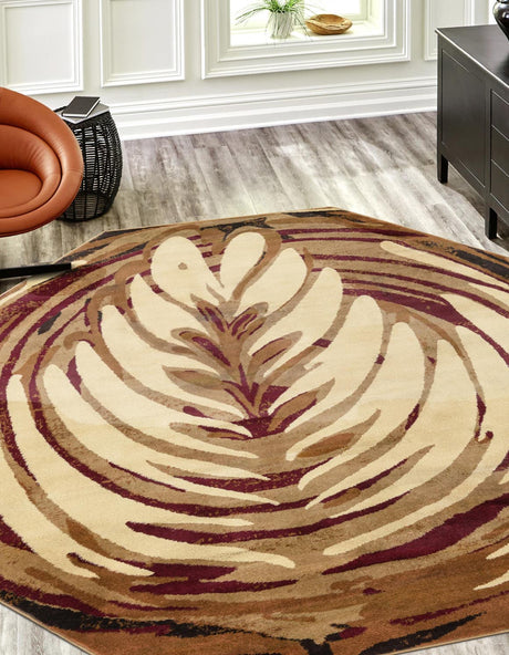 Beige 7' x 7' Cafe Octagon Area Rug 100% Polypropylene With Cotton Backing Modern Abstract Design Carpet for Home Living Room Dining Office Decor for Sale at Rug Engine