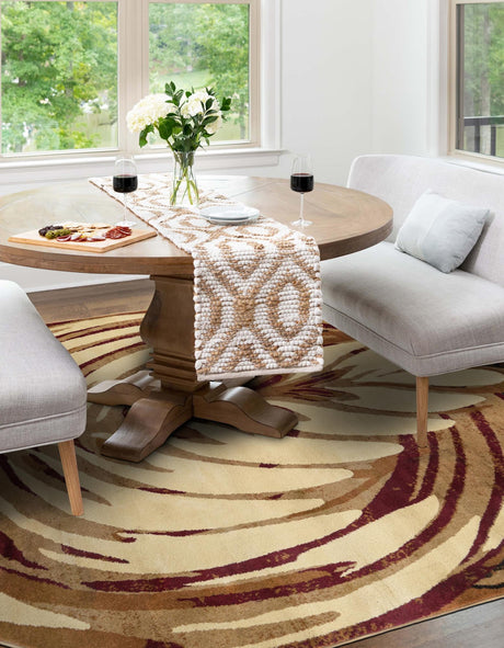 Beige 7' x 7' Cafe Octagon Area Rug 100% Polypropylene With Cotton Backing Modern Abstract Design Carpet for Home Living Room Dining Office Decor for Sale at Rug Engine
